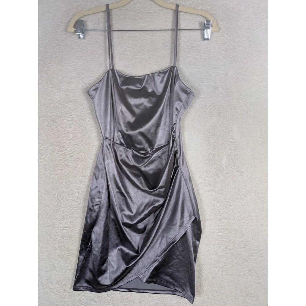 Windsor Mini Dress Women's S Gray Satin Ruched Draped Tulip Hem Sleeveless